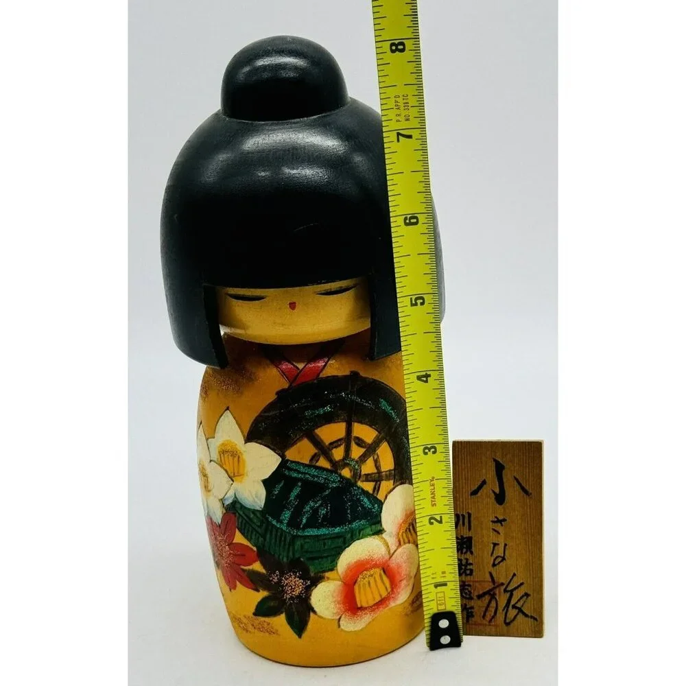 Japanese Creative Kokeshi‎ Wooden Doll Yuji Kawase Small Journey Floral 8 inch